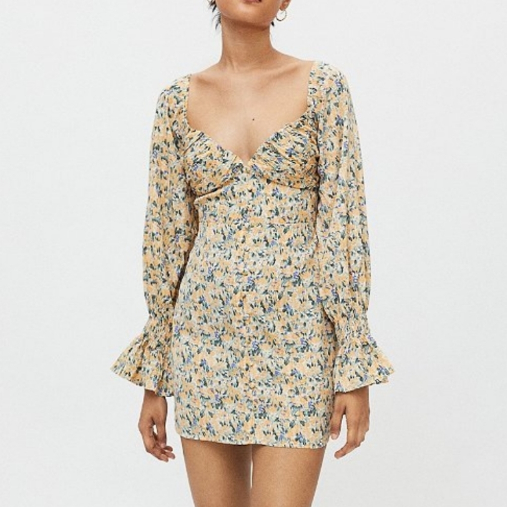 Urban Outfitters Kiss the Sky multi-colored floral Bardot mini dress